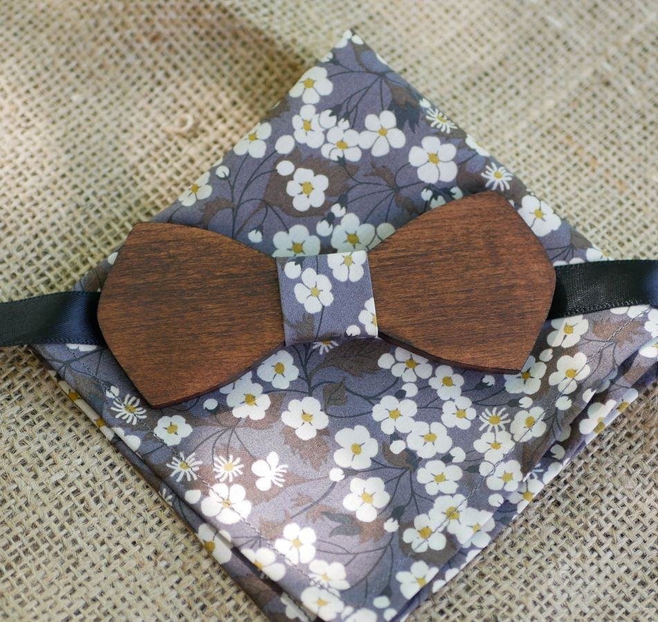Conjunto de Gravata de Madeira L8 Grey Liberty Clutch Gift para Homens