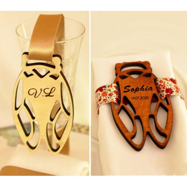 5 cart&otilde;es de lugar em madeira Cicada para personalizar com o seu nome