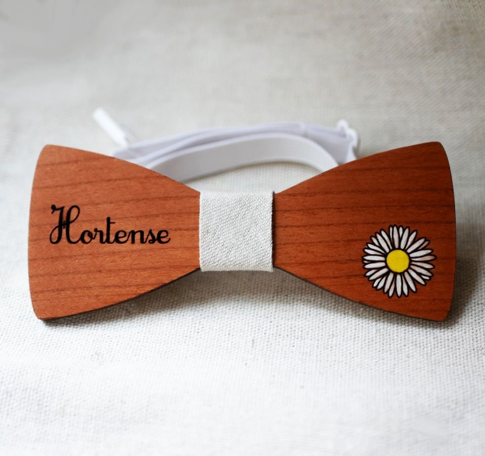 Laço de madeira, desenho personalizável, gravado e pintado, feito em França