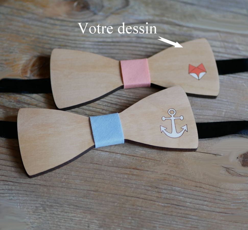 Laço de madeira, desenho personalizável, gravado e pintado, feito em França