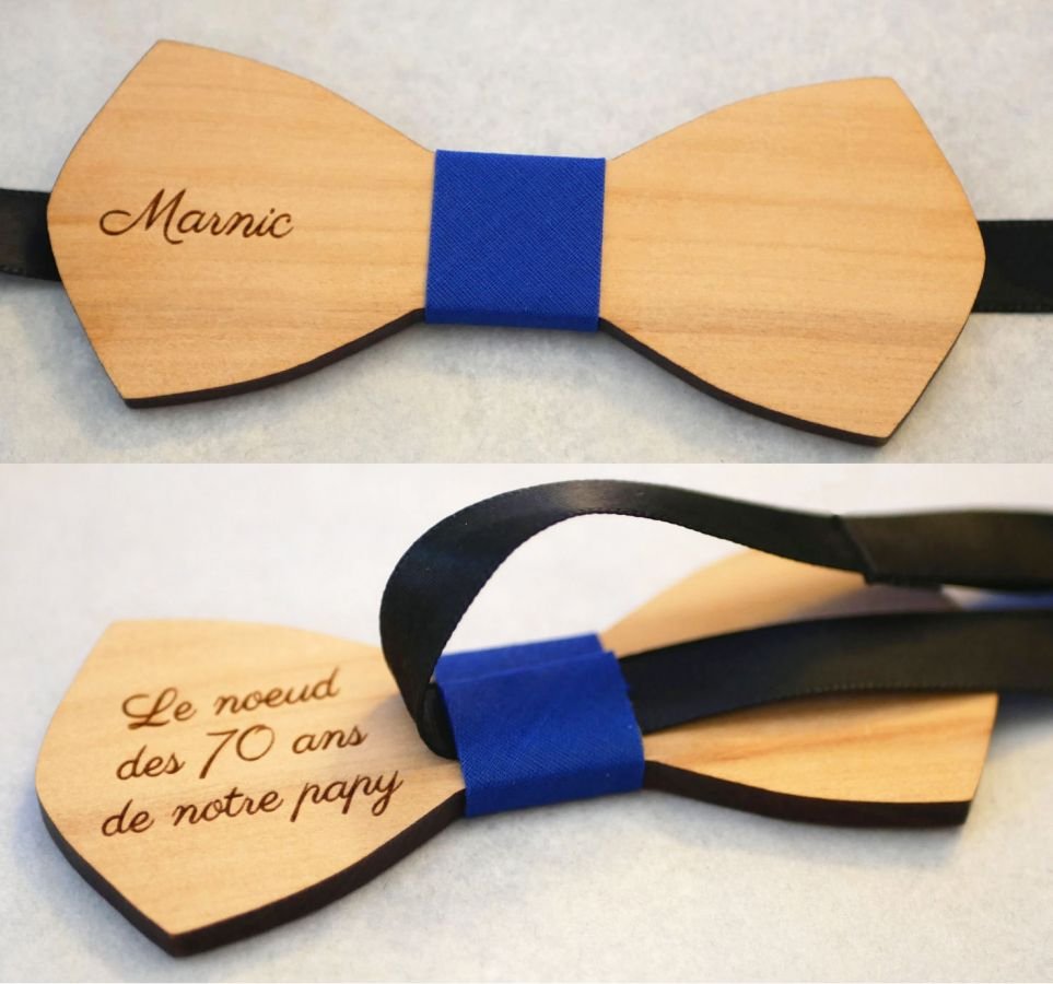 Gravata em laço de madeira natural a personalizar através da gravura "le rablé  