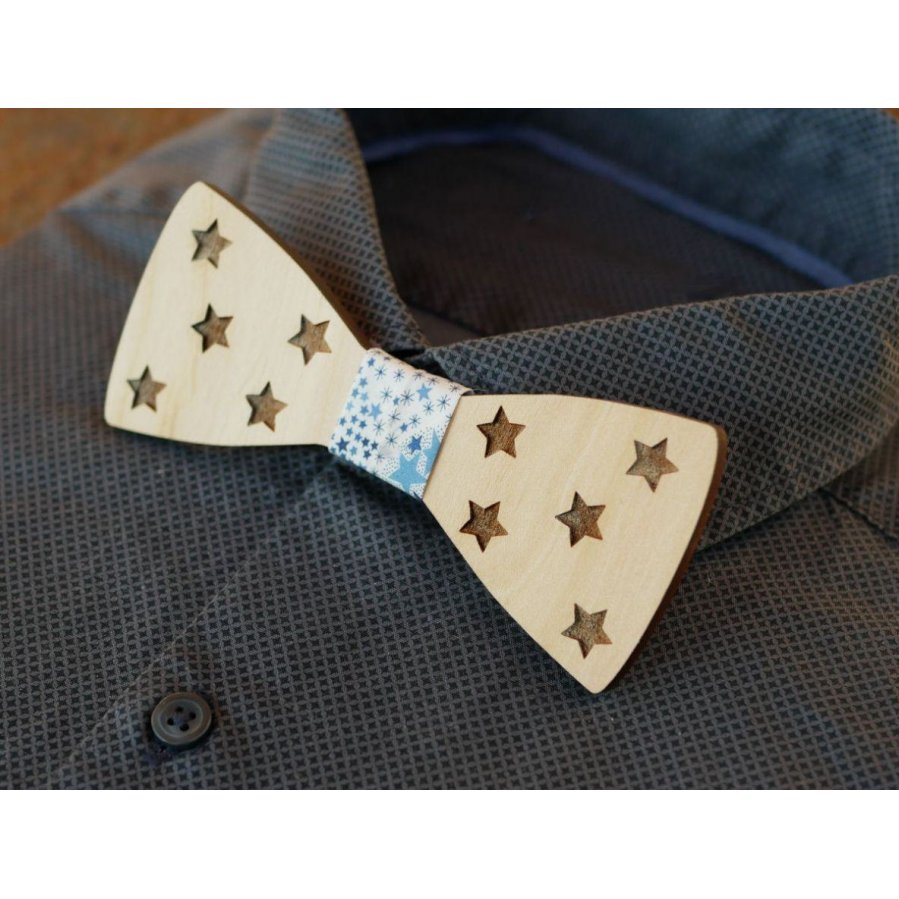 Gravata de laço de madeira com estrelas para personalizar feita em França