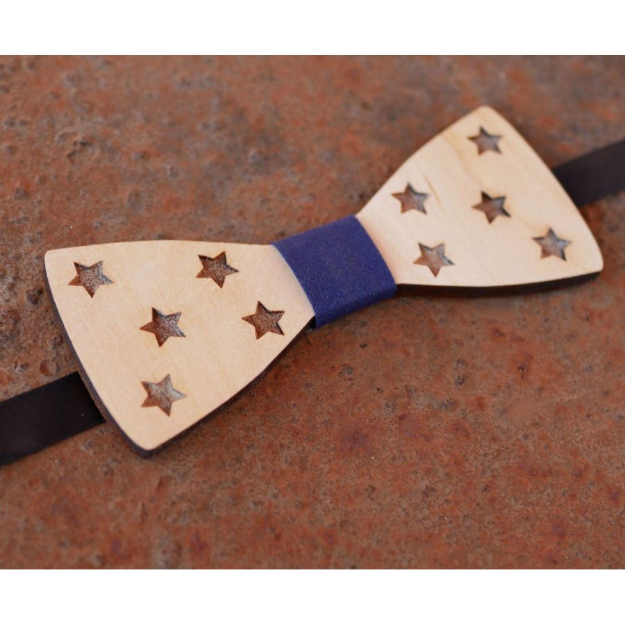 Gravata de laço de madeira com estrelas para personalizar feita em França