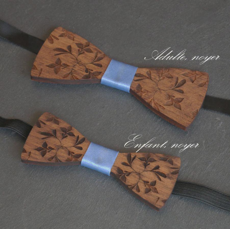 Gravata de laço de madeira para crianças, gravada com flores, para ser personalizada, a condizer com o modelo do homem
