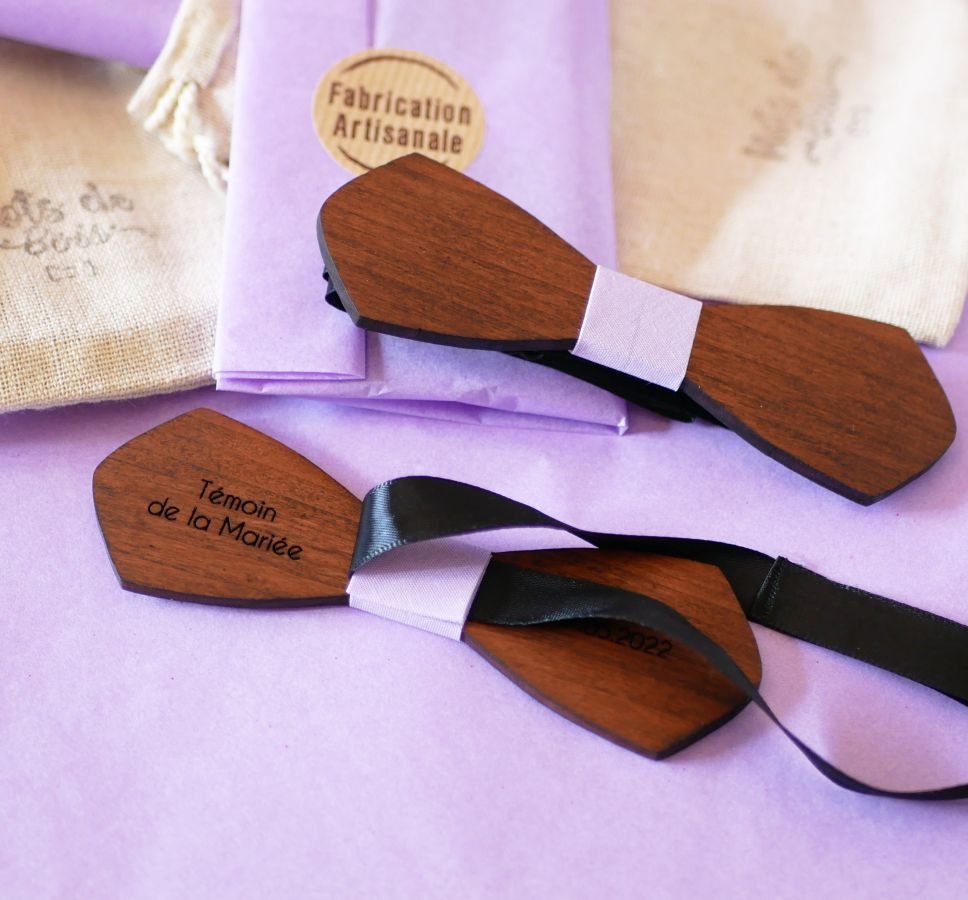 Gravata de madeira francesa para homens "le rablé long" personalizável