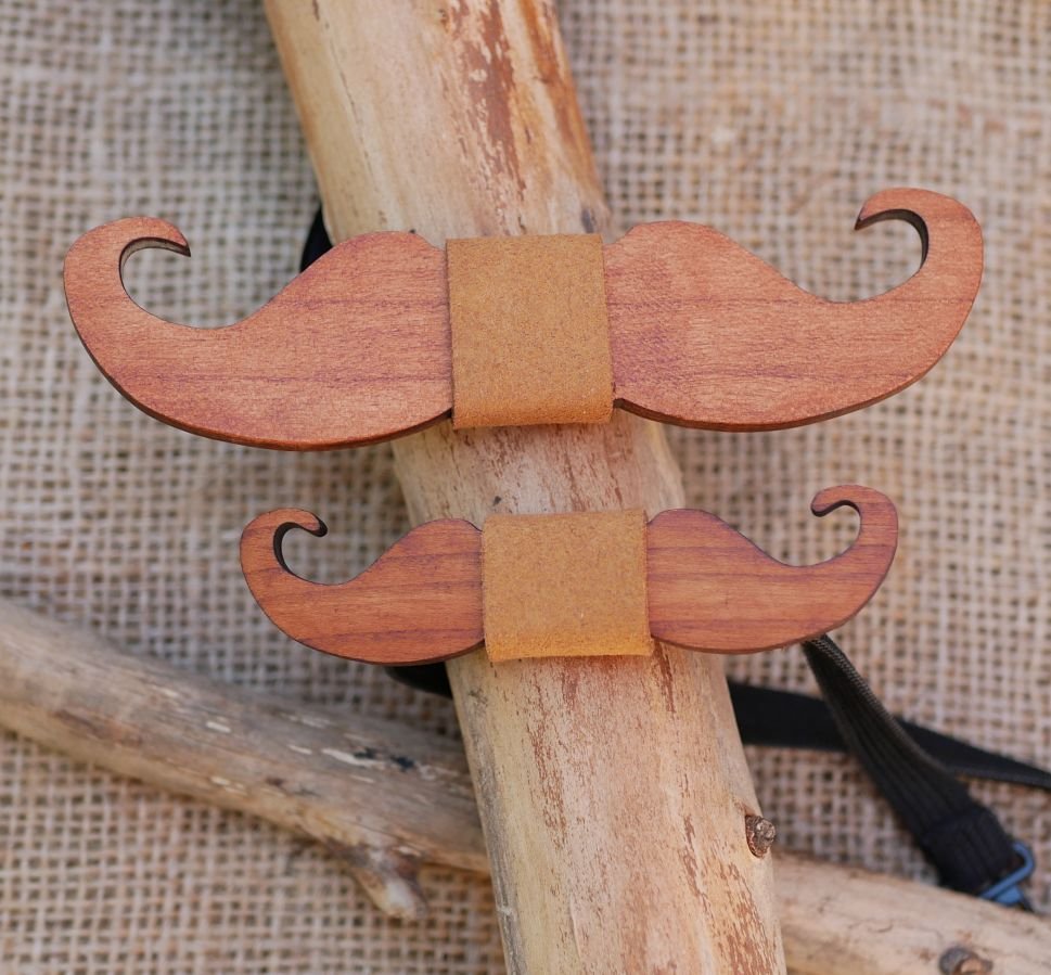Mini gravata-borboleta de bigode de madeira para personalizar feito em França