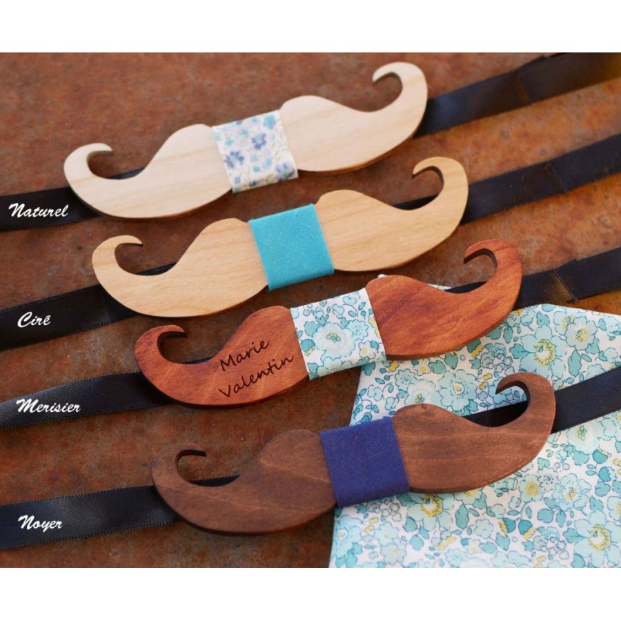Mini gravata-borboleta de bigode de madeira para personalizar feito em França
