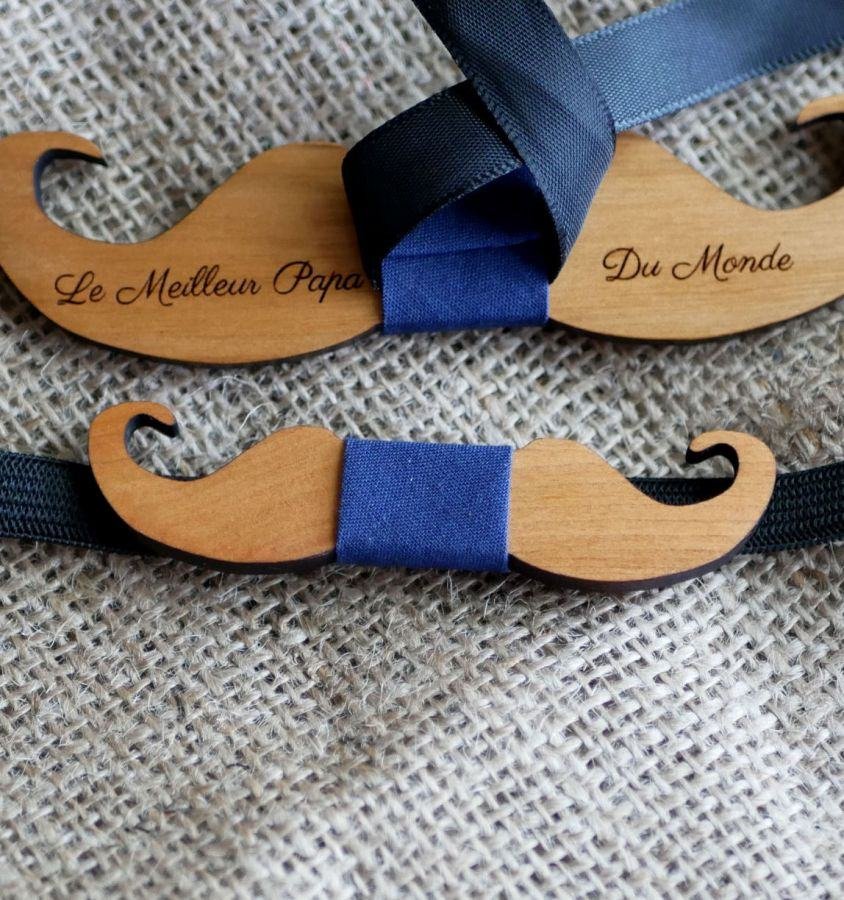 Mini gravata-borboleta de bigode de madeira para personalizar feito em França