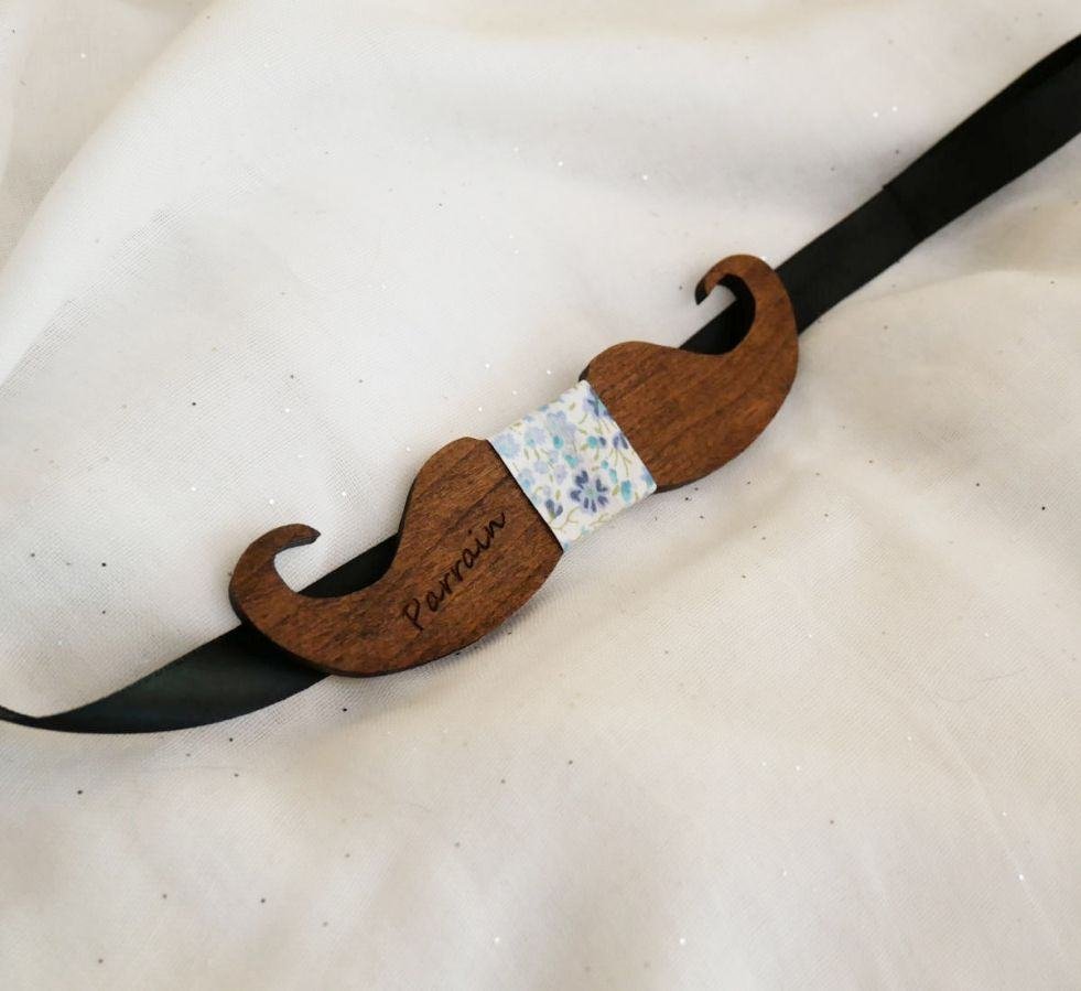 Gravata com laço de bigode de madeira tingida para personalizar feita em França
