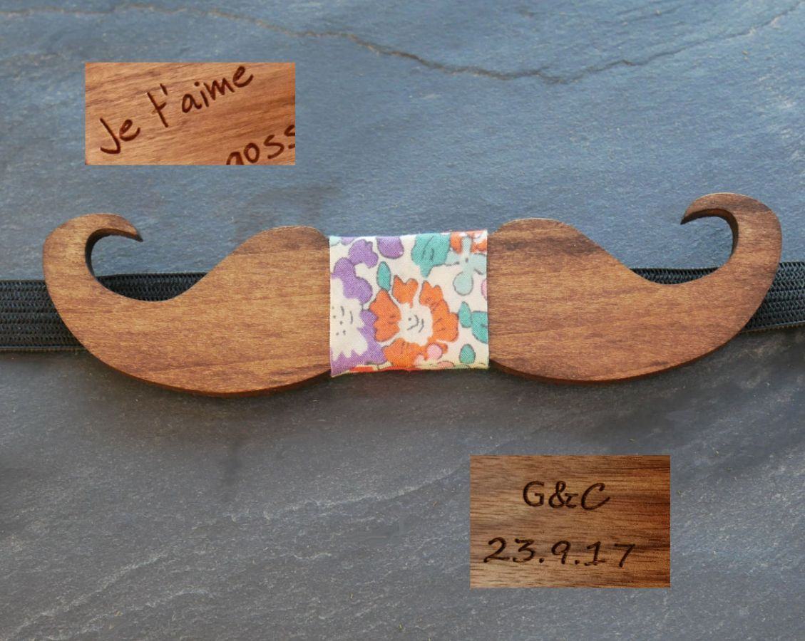 Gravata com laço de bigode de madeira tingida para personalizar feita em França