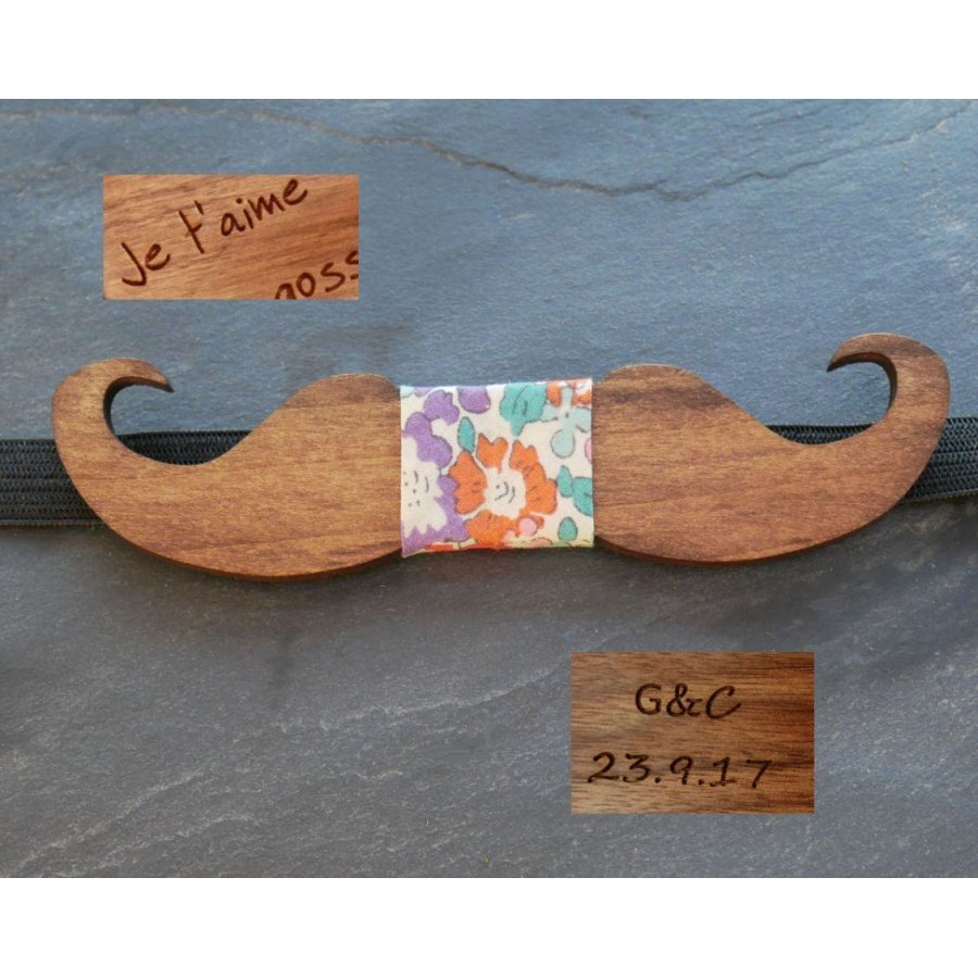 Gravata com laço de bigode de madeira tingida para personalizar feita em França