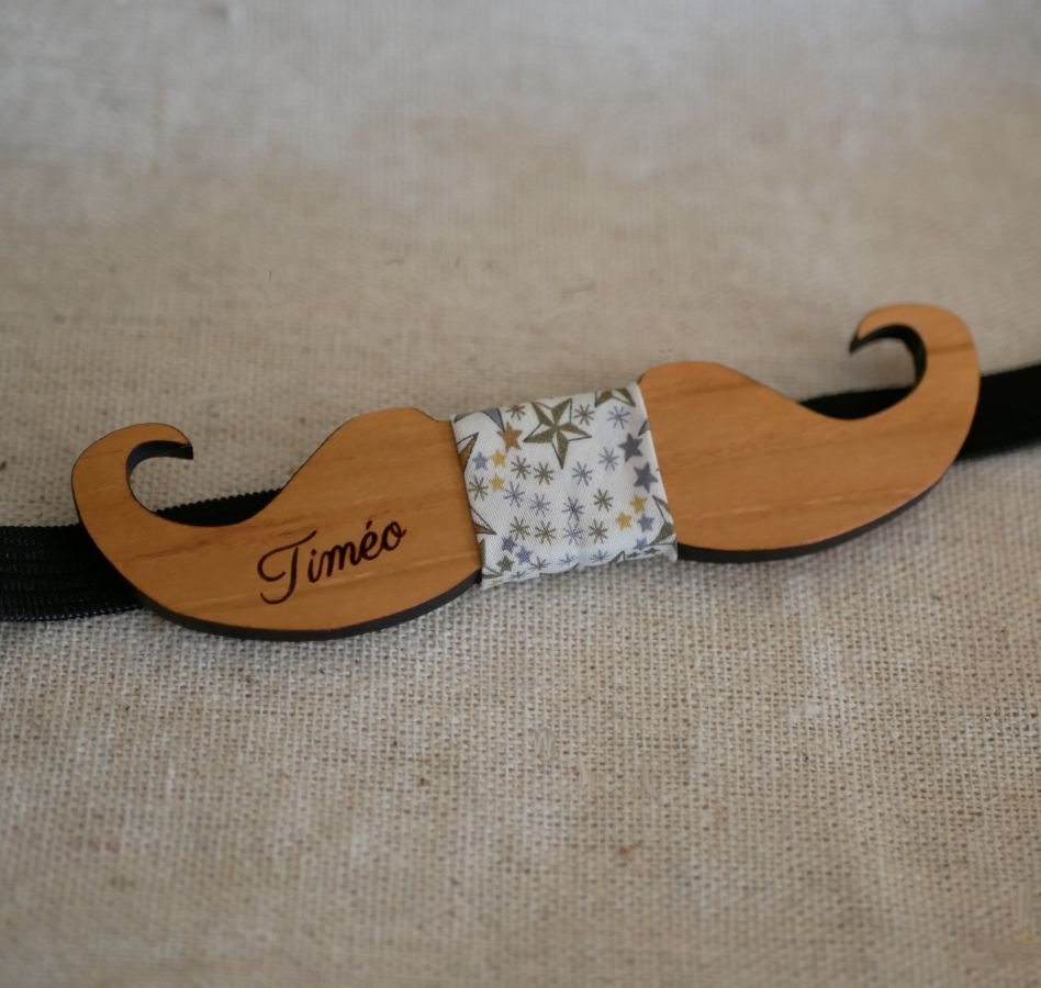 Gravata com laço de bigode de madeira tingida para personalizar feita em França