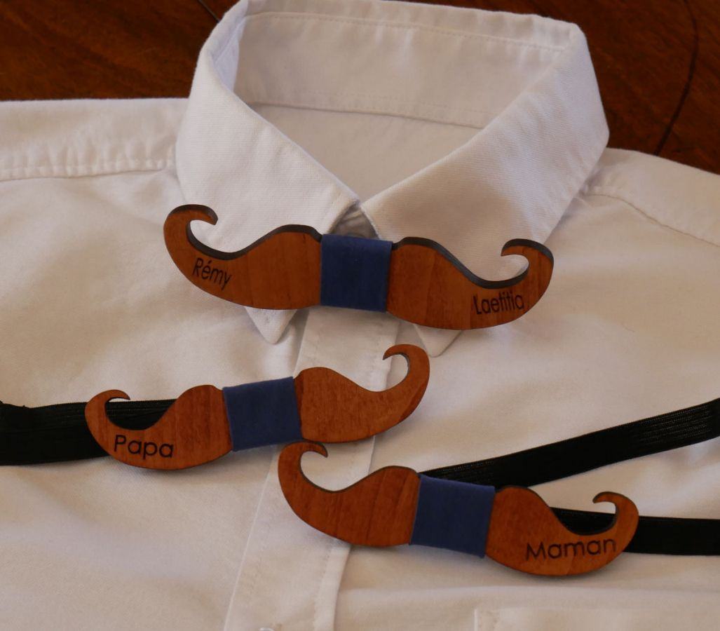 Gravata com laço de bigode de madeira tingida para personalizar feita em França