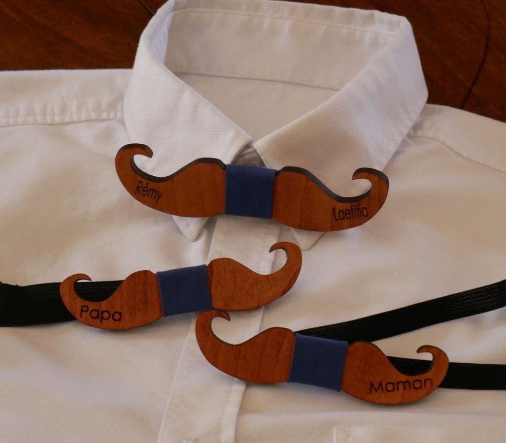 Gravata com laço de bigode de madeira tingida para personalizar feita em França
