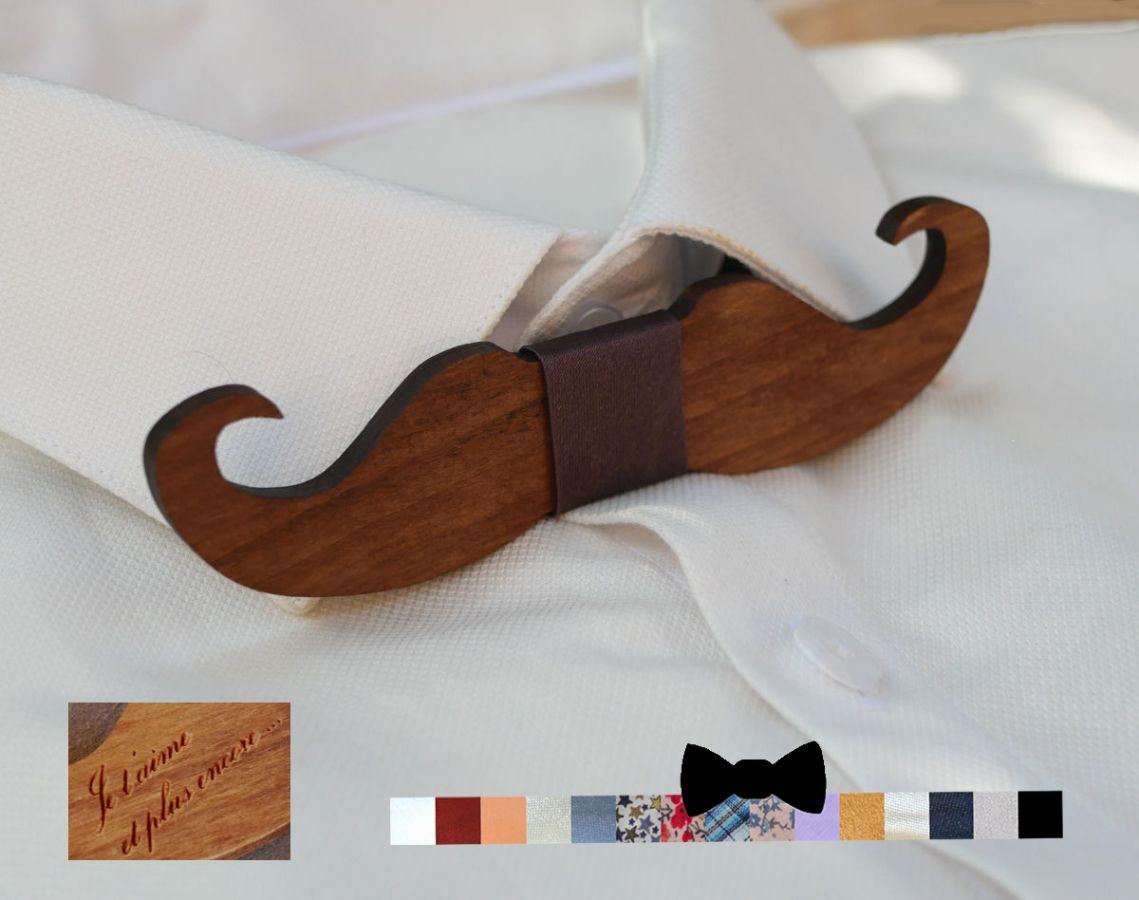 Gravata com laço de bigode de madeira tingida para personalizar feita em França
