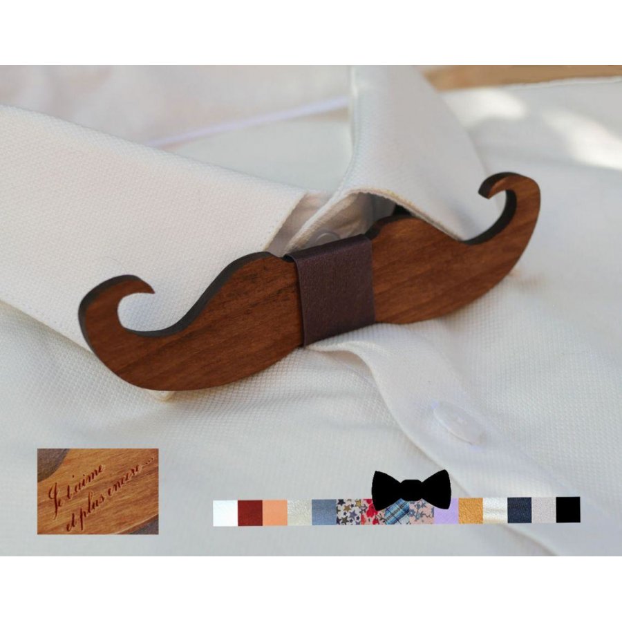 Gravata com laço de bigode de madeira tingida para personalizar feita em França