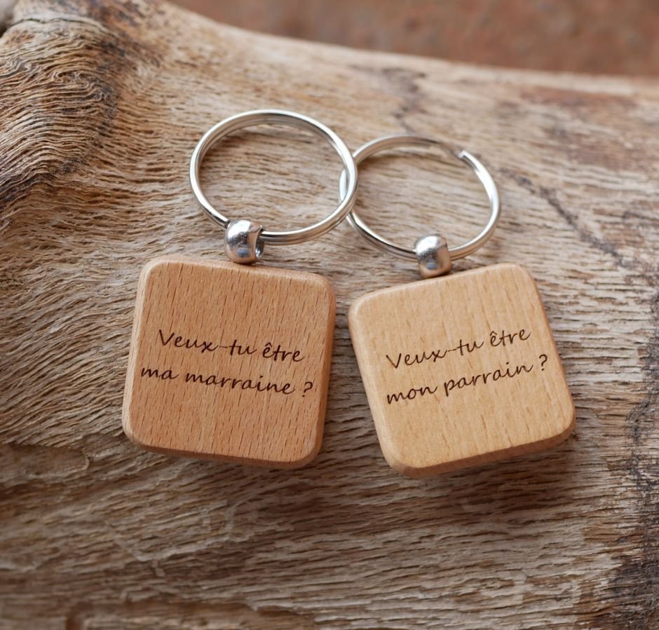 Porta-chaves quadrado de madeira St Christophe para personalizar com gravação