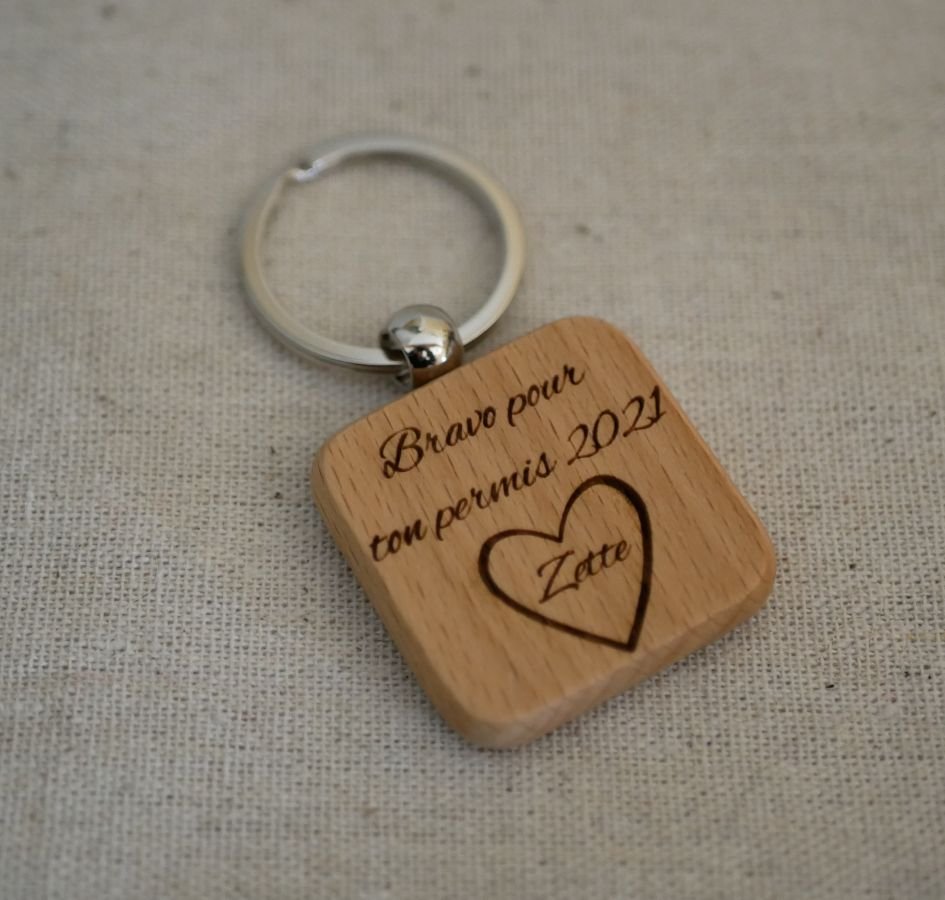 Porta-chaves quadrado de madeira St Christophe para personalizar com gravação