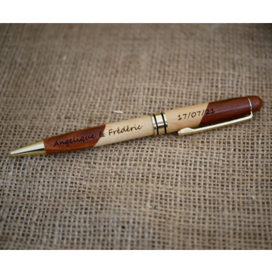Caneta de madeira bicolor gravada para personalizar