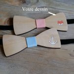 Laço de madeira, desenho personalizável, gravado e pintado, feito em França