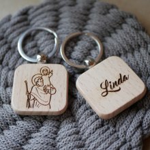 Porta-chaves quadrado de madeira St Christophe para personalizar com gravação