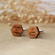 Botões de punho hexagonais de madeira para personalizar