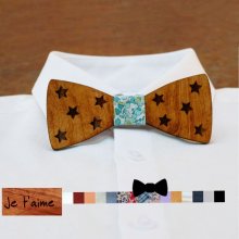 Gravata de laço de madeira com estrelas para personalizar feita em França