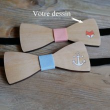 Laço de madeira, desenho personalizável, gravado e pintado, feito em França